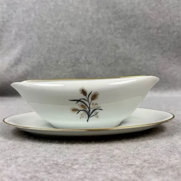 Noritake Wheatcroft Gravy Boat w/ Attached Underplate Vintage China 5852 - Picture 1 of 12